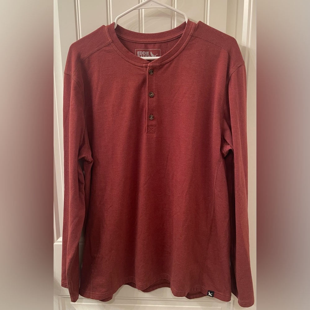 Eddie Bauer Men's Large Rust Brown Red Ultrasoft Long Sleeve Henley Lightweight